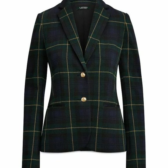 lauren ralph lauren tartan crest twill plaid blazer